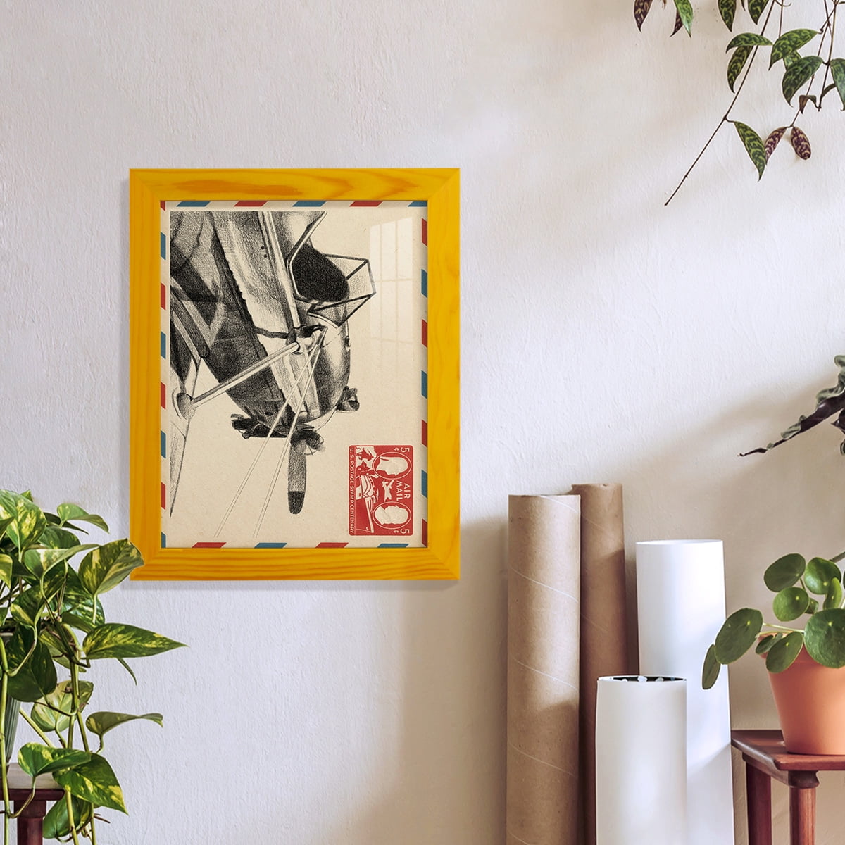 Vintage Airmail I -Framed Print w/glass-Sunflower Yellow