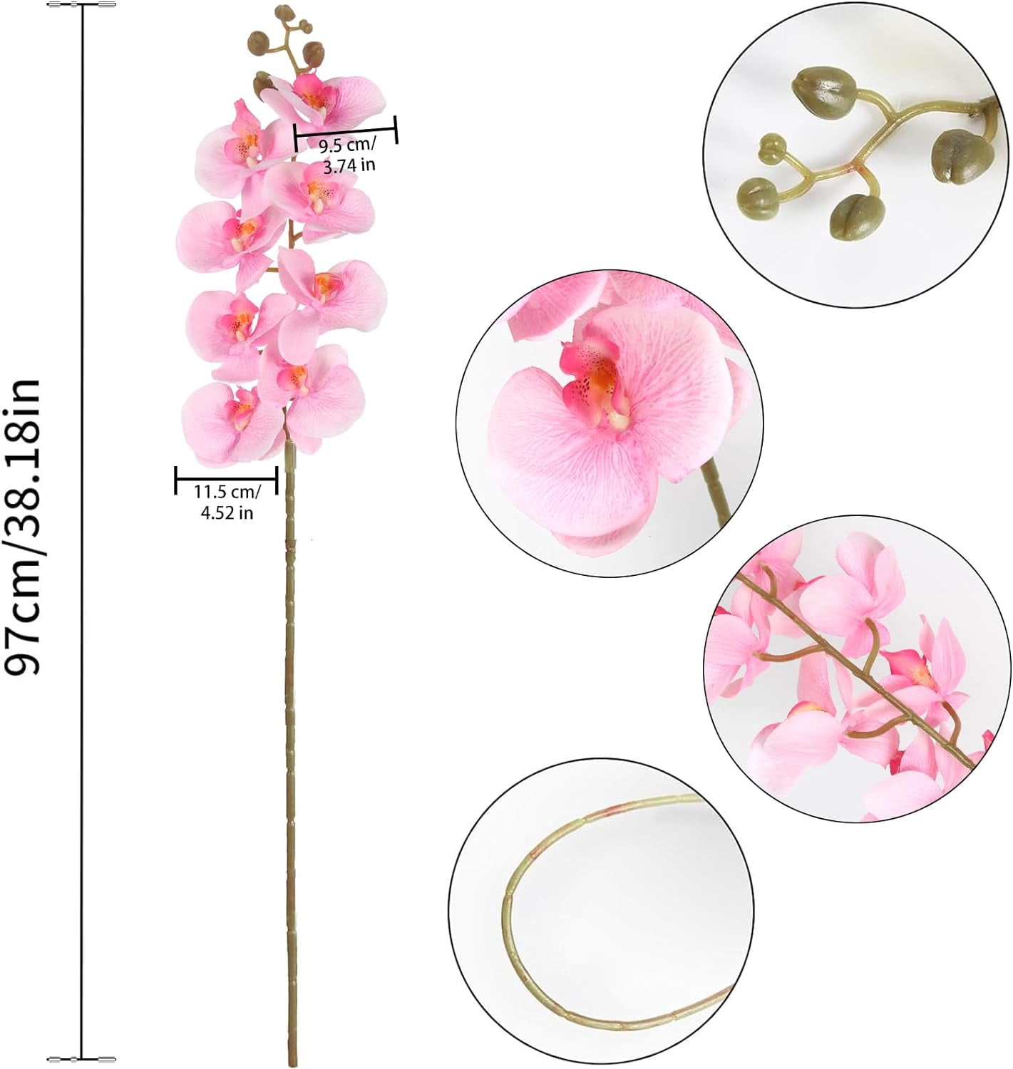 38 Inch 6 PCS Orchids Artificial Flowers Pink Fake Orchids Velvet Silk Orchids Faux Orchid Flowers Long Stem Artificial Flowers for Tall Vase for Home Wedding Decoration(Baby Pink)