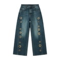 thumbnail image 4 of Zulora Women's Wide Leg Jeans with Metal Eyelets High Waisted Denim Long Pants Casual Loose Fit Fashion Trousers for Summer, 4 of 7
