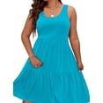 thumbnail image 3 of Women Oversized Cold Shoulder Soild Sleeveless Sundresses Ruffle Hem Tiered Short Dresses Sky Blue 5XL, 3 of 7