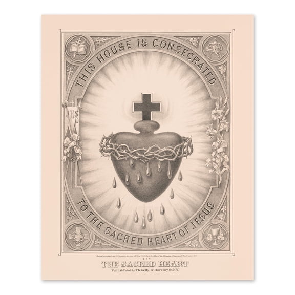 Vintage 1874 The Sacred Heart of Jesus Picture Vintage Poster Print - Sacred Heart Wall Art - Ideal Home or Office Decor