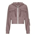 thumbnail image 3 of Womens Cropped Cargo Jacket Casual Zipper Up Long Sleeve Coat Lightweight Loose Solid Color Drawstring Outerwear with Pocket, 3 of 5