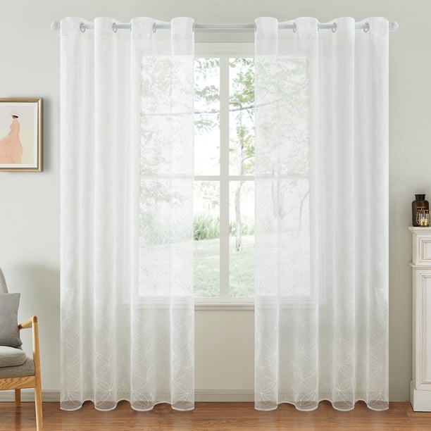 Top Finel White Sheer Curtains 84 Inches Long White Embroidered Grommet