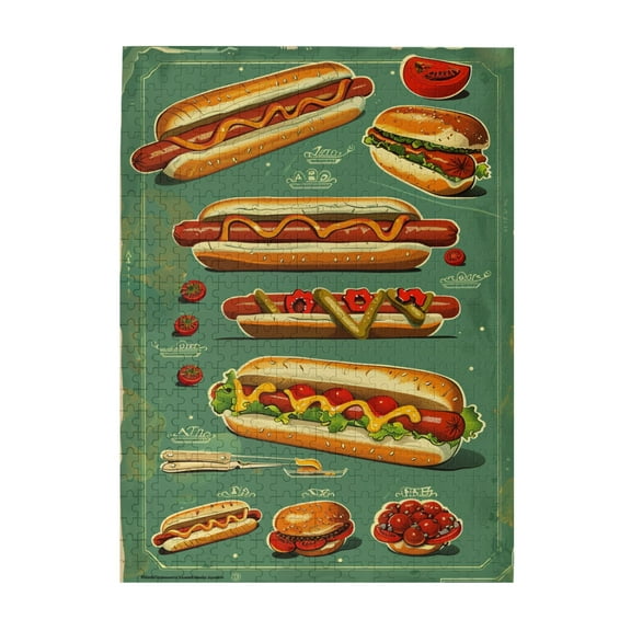 500 PCS Tempting Hot Dog Puzzles For Adults 500 Pieces,Unique And Beautiful Design,Classic Food Wooden Jigsaw Puzzles,Relax And Enjoy The Fun Of Solving Puzzles,Challenging Brain Exercise