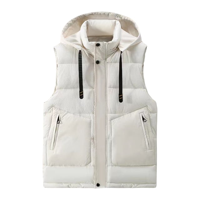 Gpaecead Quilted Puffer Vest Men's Solid Color Sleeveless Detachable Hooded Zipper Cardigan Warm Puffer Jacket