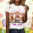thumbnail image 2 of Women's Short Sleeve Easter Print T-Shirt – Crew Neck Funny Cute Tops for Spring and Summer Casual Wear Happy Easter Bunny Basket Shirt, 2 of 5