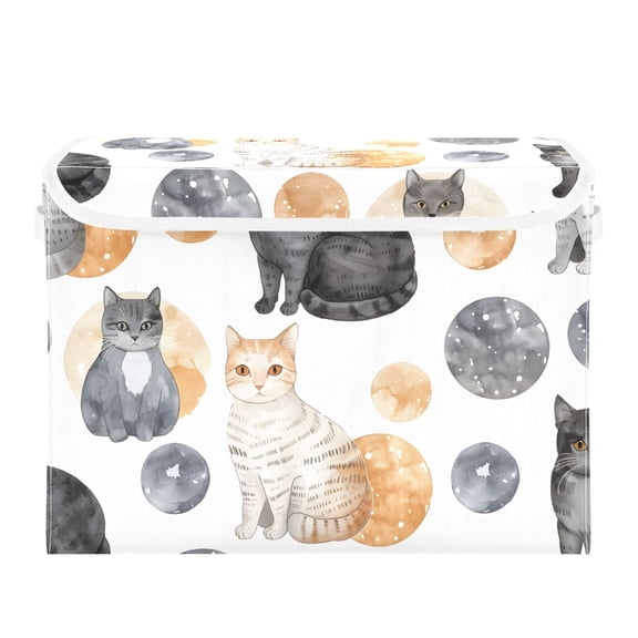 Cats Circles Watercolor Foldable Storage Bin with Lid and Handle Collapsible Storage Box 16.5 x 12.6 x 11.8 inches