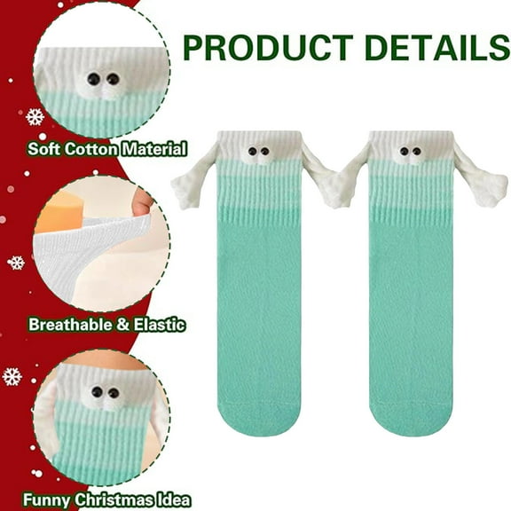 Xfvqtps Hand in Hand Magnetic Socks for Couple Cute Pattern Color Blocking Long Socks Sweat Absorbing Sports Socks Green