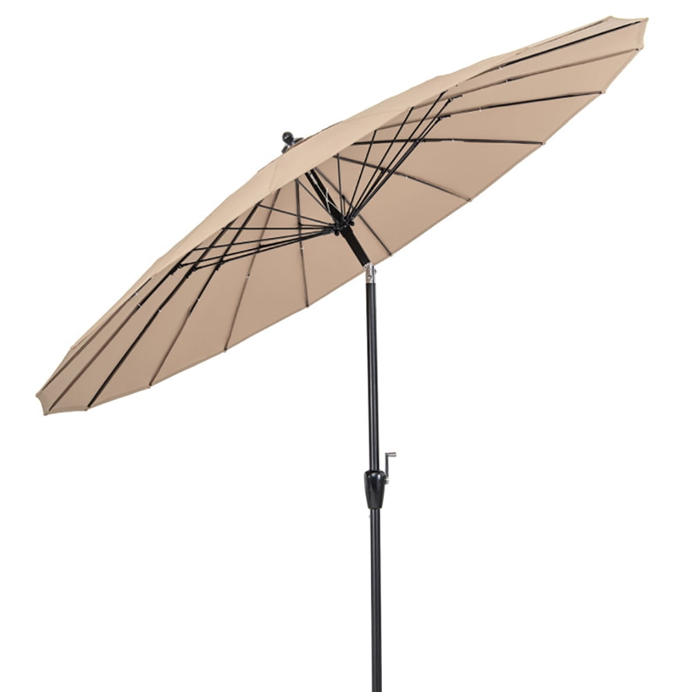Spaco 9 Feet Round Patio Umbrella with 18 Fiberglass Ribs-Tan, Patio Offset Umbrella with Easy Tilt Adjustment, Outdoor Cantilever Hanging Umbrella