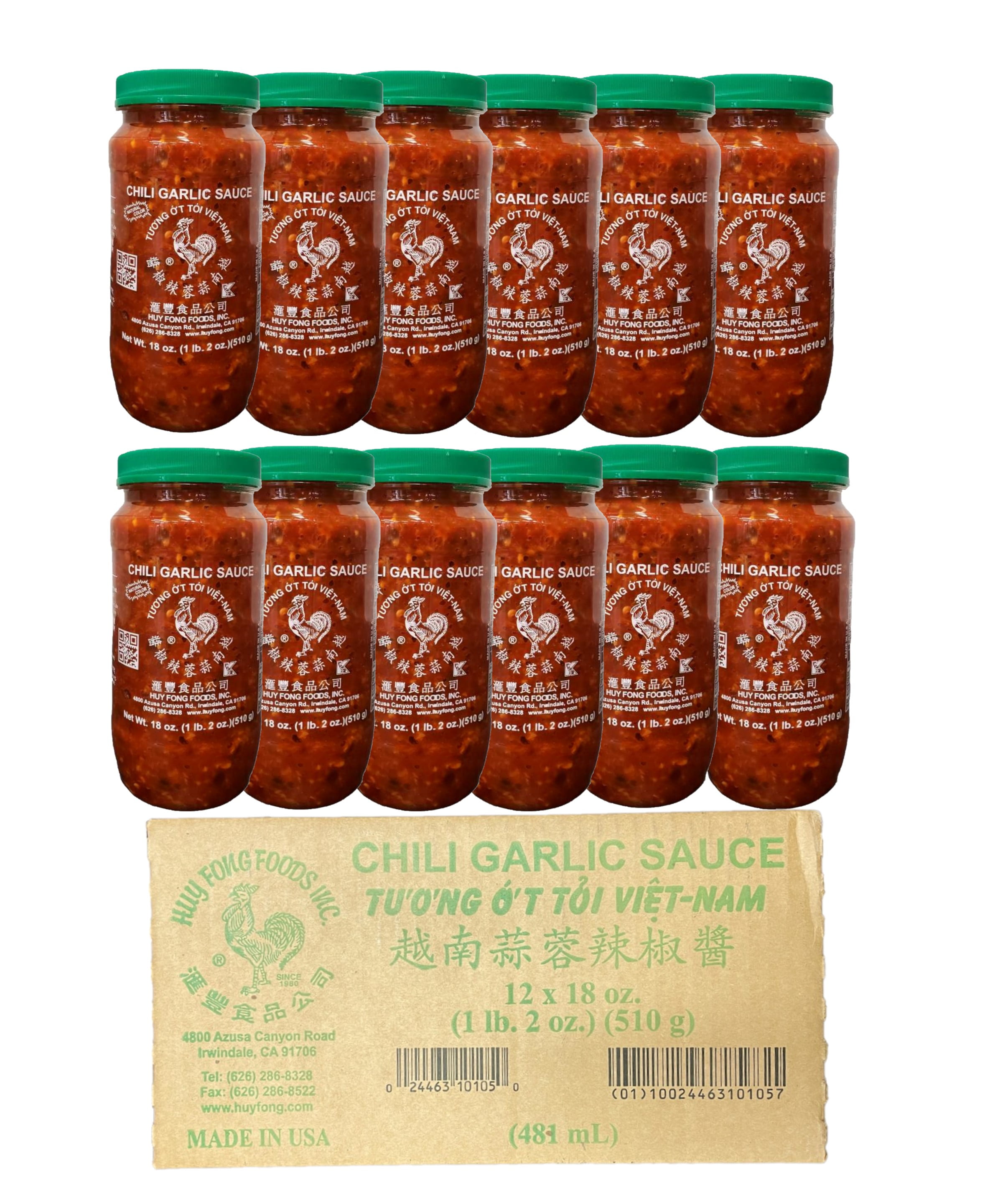 Huy Fong Chili Garlic Sauce, 18oz Pack of 12 (1 Case)