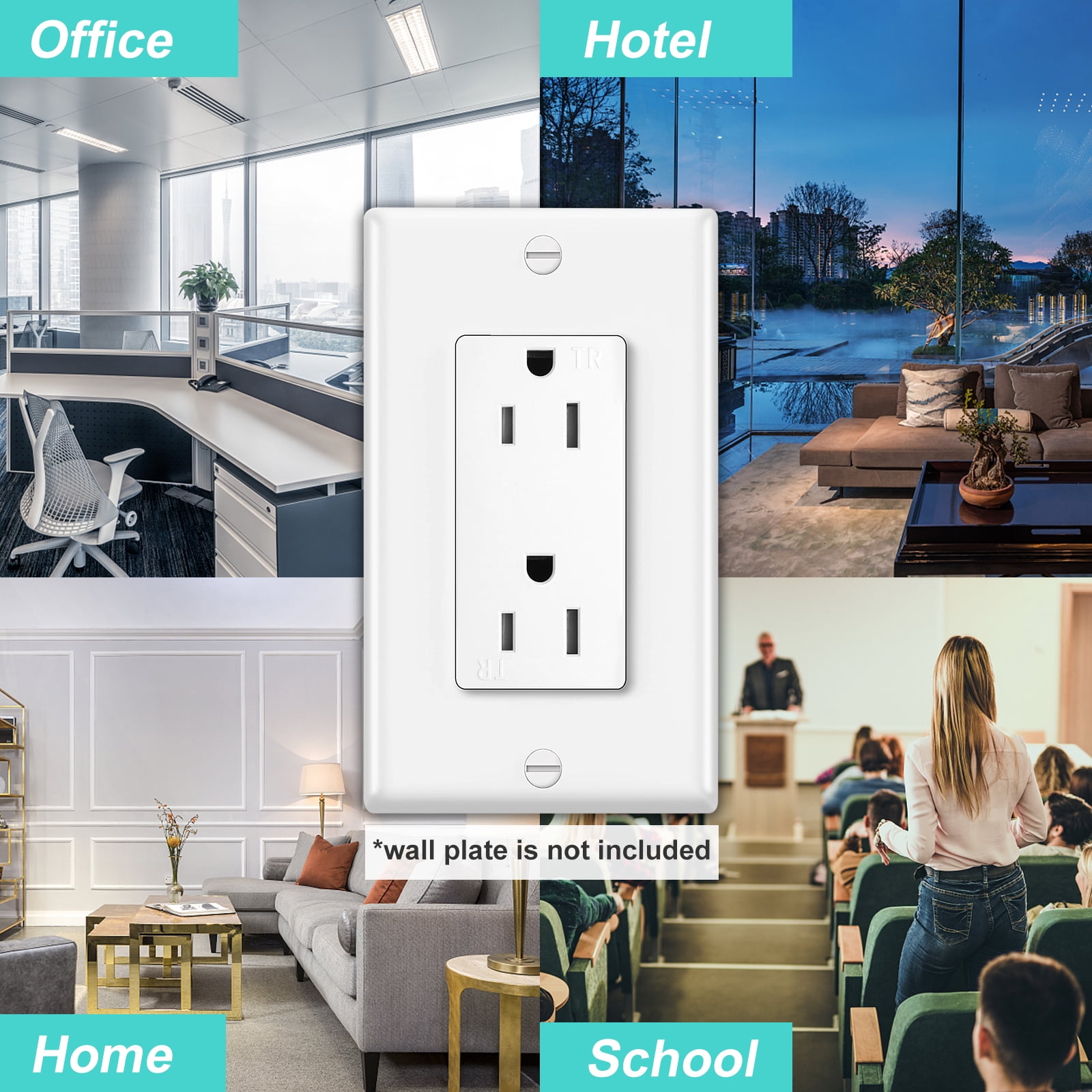 UCOMEN Decorator Receptacle, Tamper-Resistant Duplex Outlet, Standard Electrical Wall Outlet, 15A, 125 V, White 6 Pack