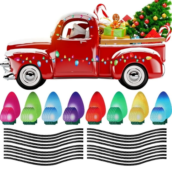 Suknil 68Pcs Reflective Christmas Car Magnets Set, Reflective Magnetic Christmas Lights Set, Colorful Bulb Car Magnets Stickers Funny Car Refrigerator Magnets Gift