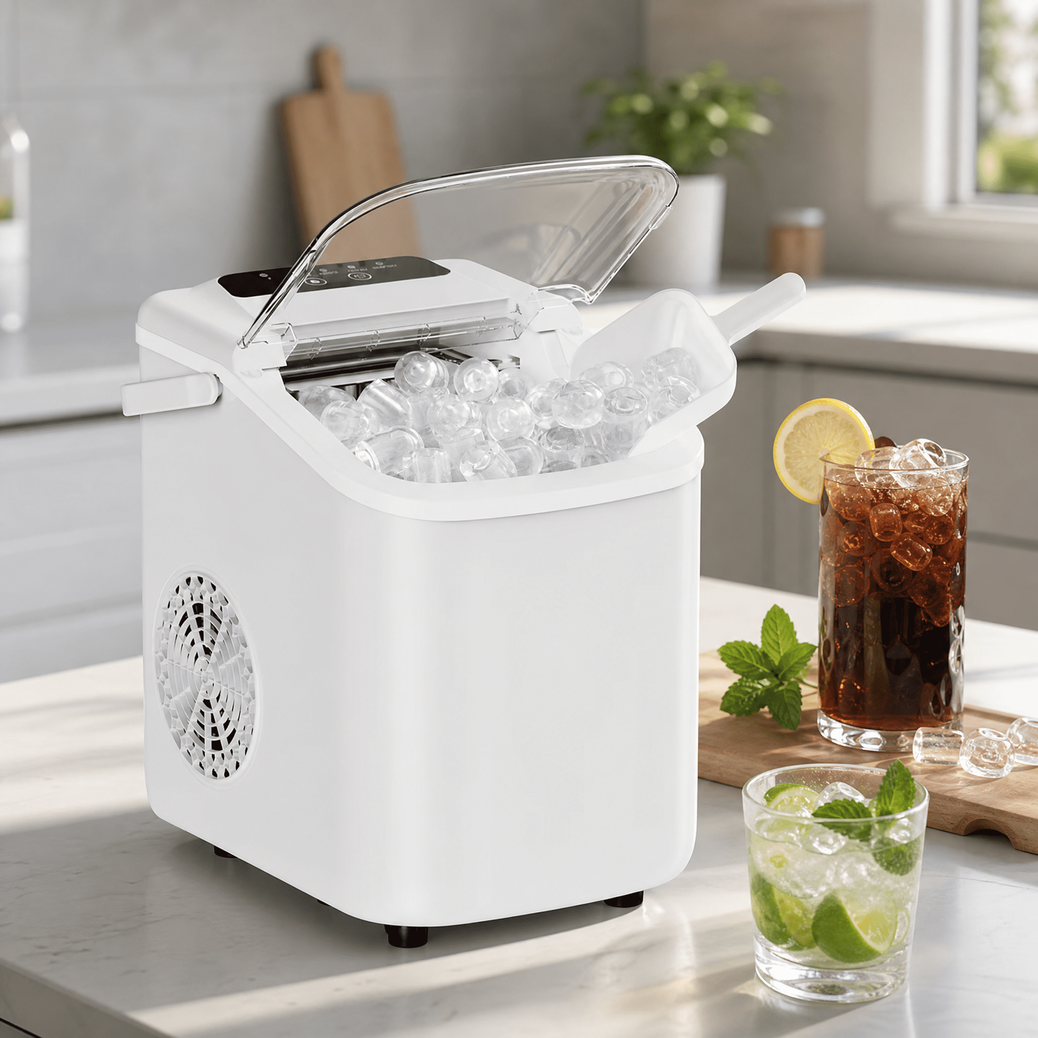 Portable Countertop Ice Maker Machine, 26lbs Daily Output, 6-8 Mins 9 Ice Cubes, 2 Ice Sizes Self-Cleaning Quiet Ice Maker with Handle for Home Office Camping