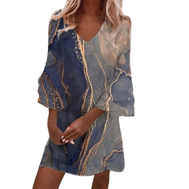 VISgogo Vestido de Manga 3/4 para Mujer con Estampado de Flores, Cuello en V Decoración de Volantes Ropa de Verano VISgogo moda