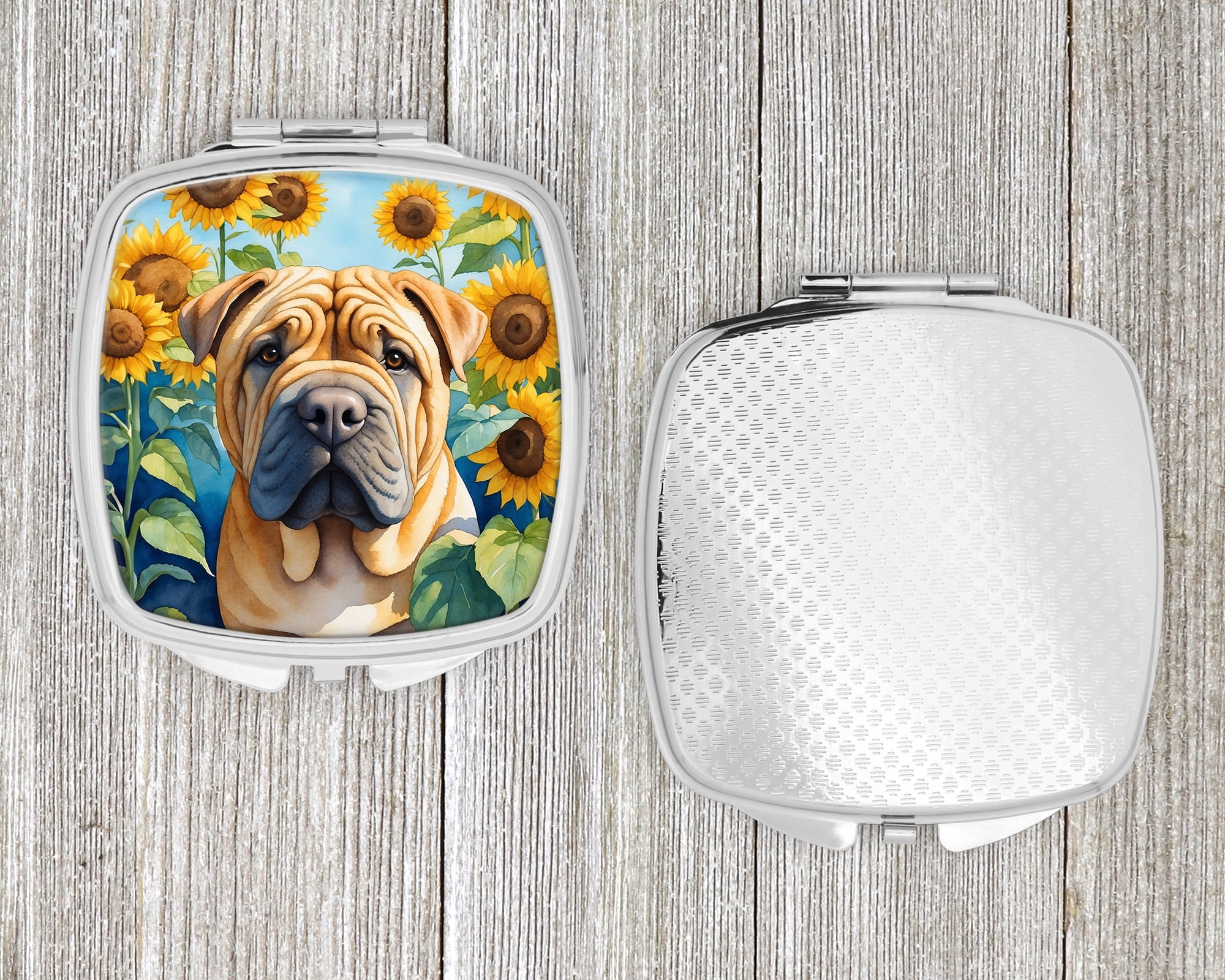 Shar Pei in Sunflowers Compact Mirror 2.75 in x 3 in