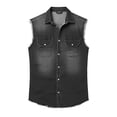 thumbnail image 4 of Mens Sleeveless Denim Shirt Collared Button Up Shirt with Pockets Slim Fit Work Tops, 4 of 4