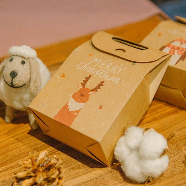 Ramiter Vintage Kraft Christmas Gift Box, Wrapped Party Gift Bag Hand-wrapped Candy Box Sofa Storage Bag