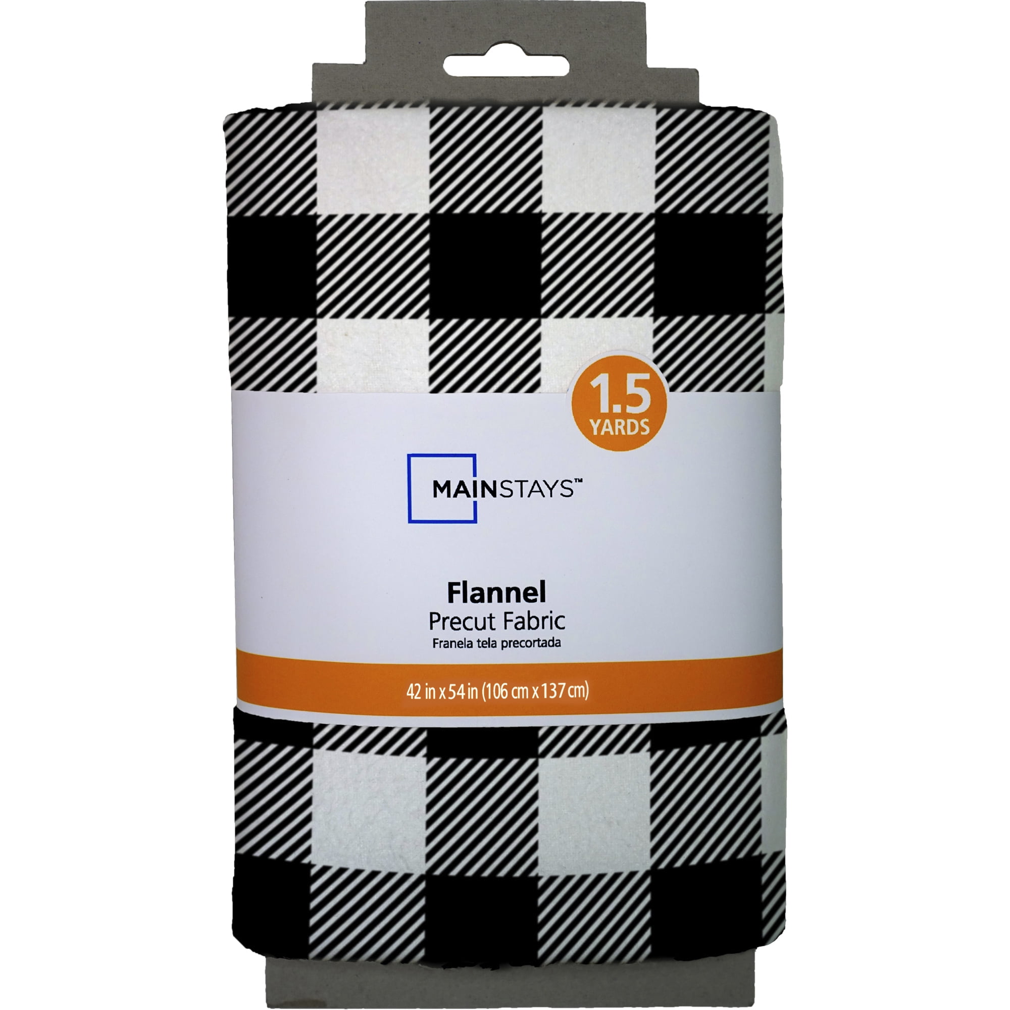 Mainstays 1.5 Yards 100% Cotton Light-weight Flannel Buffalo Plaid, Black, White, 42" Wide for Crafts