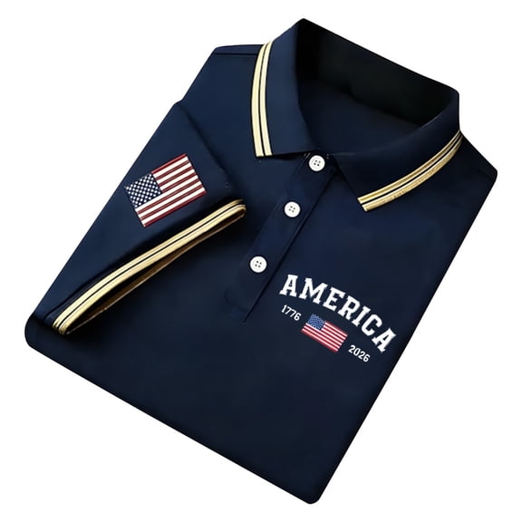 WAYUTE Men Polo Shirts 4th of July Patriotic Graphic 250th Anniversary USA Shirt Short Sleeve Button Lapel Classic Fit Casual Summer