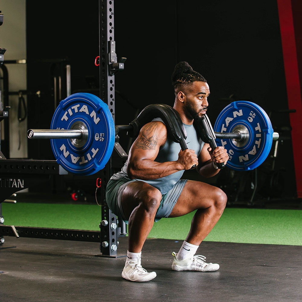 Titan Fitness Marrs-Bar, Rackable Safety Squat Cambered Barbell with 6" Drop, Rated 1,200 LB, High-Density Foam Shoulder and Arm Pads, 43mm Easy-Grip Hand Grips, Ribbed Olympic Weight Sleeves