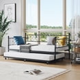 thumbnail image 2 of Purple Twin Metal Daybed with Pop Up Trundle, Heart Shaped Headboard Sturdy Steel Slat Sofa Bed, Multifunctional Rest Furniture for Living Room Bedroom Guest Room, 2 of 9