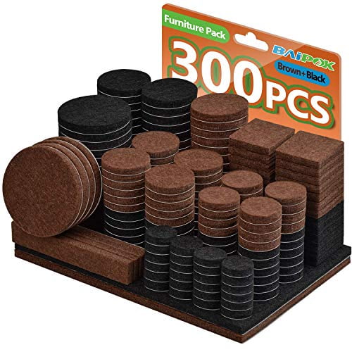 Furniture Felt Pads 300 Pcs Two Colors Black 130 Brown 110 Furniture Pads Various Sizes Self Adhesive Felt Pads With 60 Cabinet Door Bumpers Anti Scratch Floor Protector For Hard Floor Walmart Com Walmart Com
