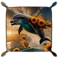 thumbnail image 2 of Women Girls Leather Square Dish Trinket Plate Jewelry Tray for Mothers Day Birthday Gift, Sea Dolphin with Sunflowers, 2 of 6