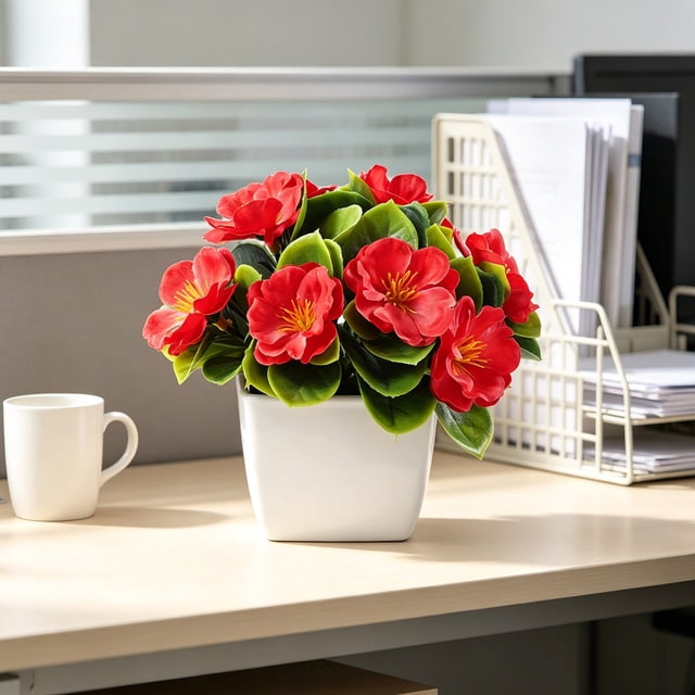 Artificial Peach Flower Decoration Fake Flower Small Potted Home Decoration Artificial Green Desktop Ornament Decoration