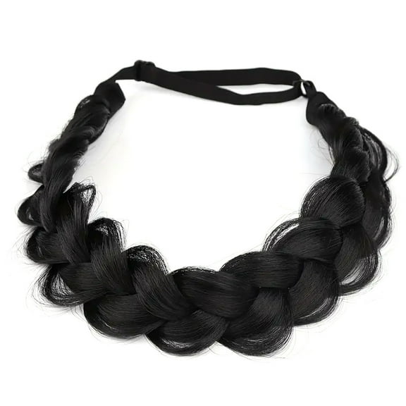 Nvzi Headband Braid Wig - 1 Piece, Black, 40CM Width, Heat-Resistant Synthetic Hair, Effortless Three-Strand Braided Hairstyle, Easy-to-Wear for Daily & Special LooksCategory,