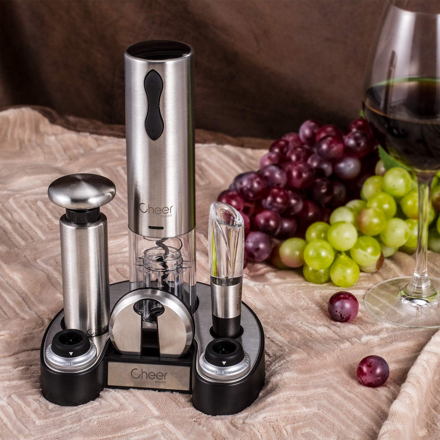 Amazon.com: Electric Wine Opener Set - Rechargeable Wine Bottle Opener with  Vacuum Stoppers,Wine Pourer, Foil Cutter,and Storage Stand - Ideal Wine  Accessories & Wine Gift Set for Wine Lovers: Home & Kitchen