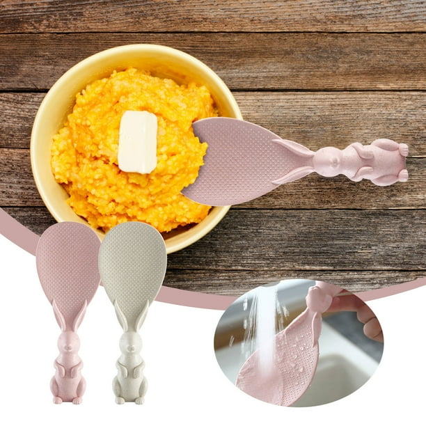Cucharas de sopa con forma de cuchara de arroz de cocina antiadherente (conejo blanco) Cuchara de pie cucharón cucharón