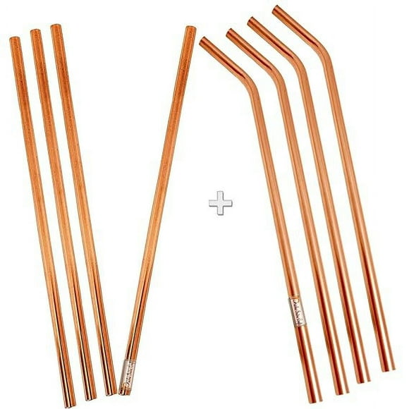 Pailles à Boire en Cuivre Écologiques (4 Pailles Courbées + 4 Pailles Droites) / Longueur 8,00 Pouces / Ensemble de 8
