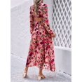 thumbnail image 6 of Womens Casual Boho Deep V Neck Long Sleeve Long Dress Pink M, 6 of 7
