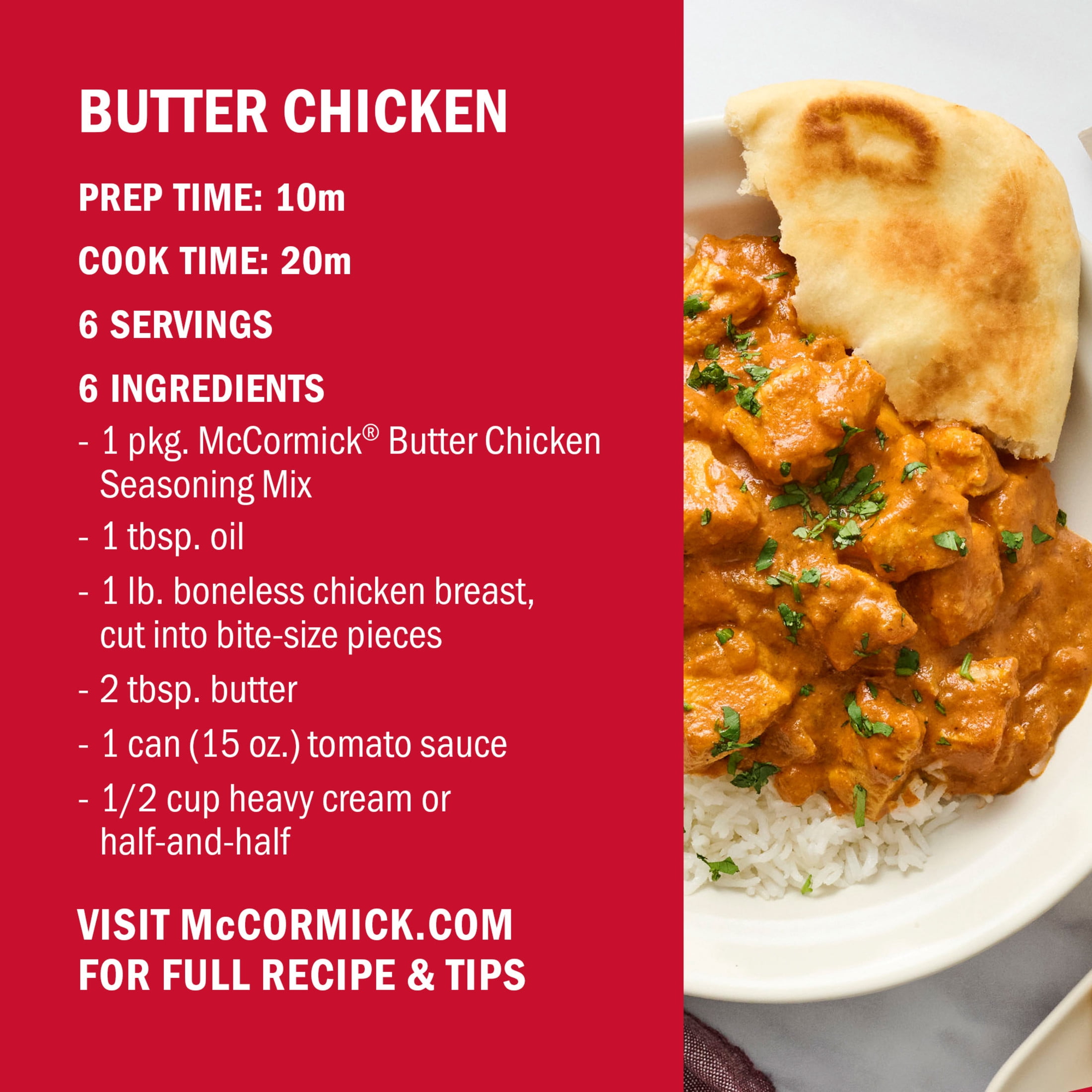 (2 pack) McCormick Butter Chicken Seasoning Mix, 0.87 oz Packet