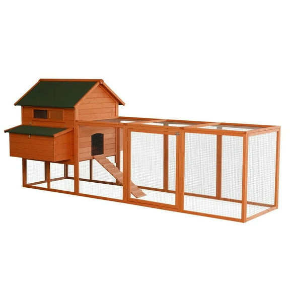 GVN Chicken Coop, Pet Hutch, Hen House,Chicken Coop for 8-10 Chickens,Wooden Poultry Hen Cage with Nesting Box and Run, Orange