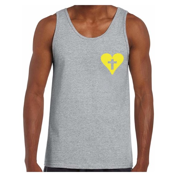 Awkward Styles Yellow Heart Cross Tank Top Shirts for Men Christian Mens Tanks Christian Cross Clothes for Men Jesus Lord Christian Birthday Gifts Jesus Cross Shirts Jesus Clothing Cross Mens Shirt