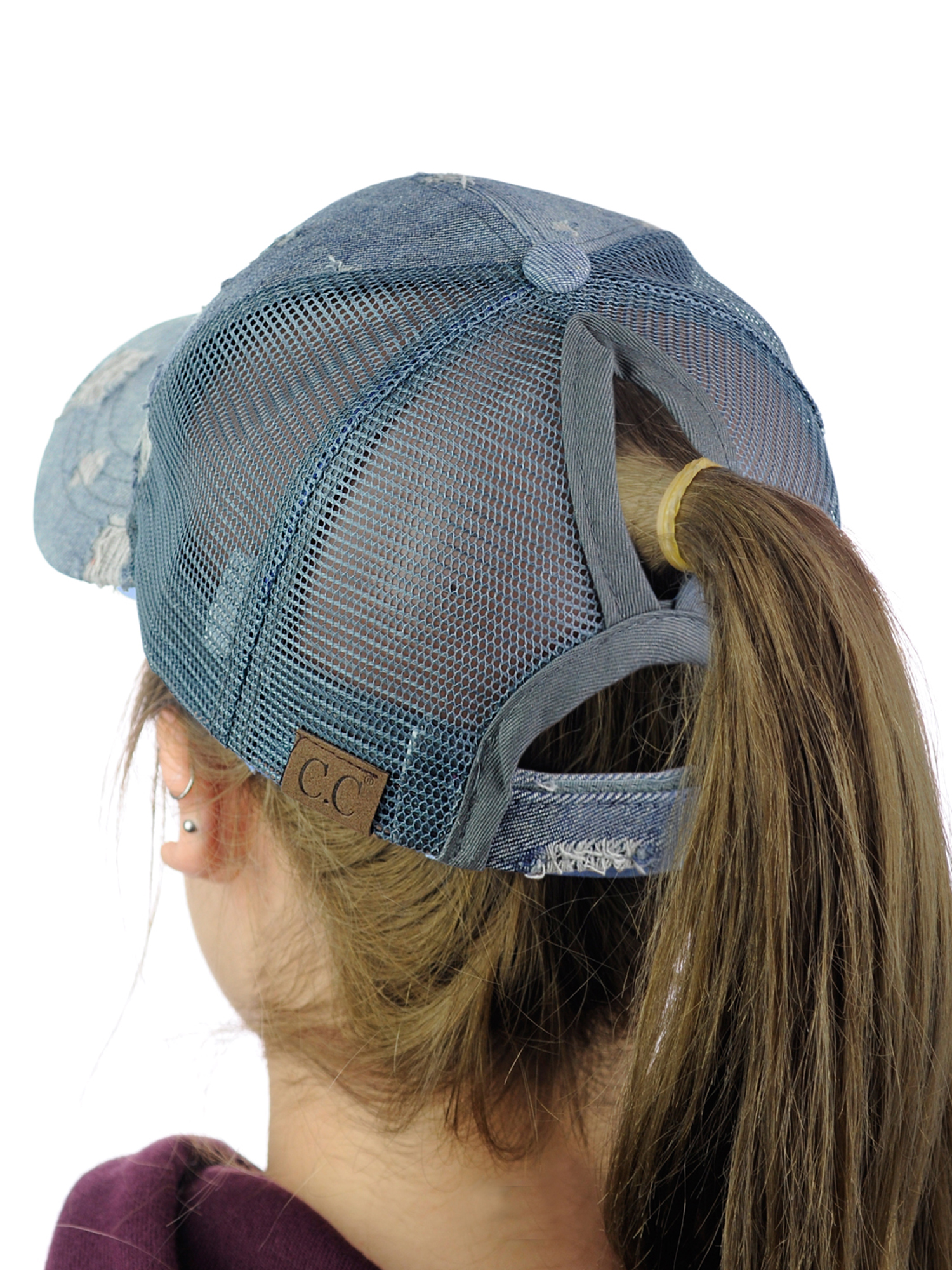 Ponytail Hat Women Mesh High Baseball Cap Distressed Messy Bun Trucker Hat Pony Cap Hot hat