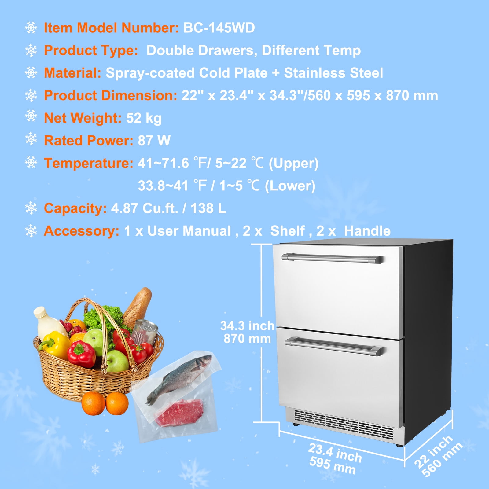BENTISM UnderCounter Refrigerator, Silver