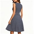 thumbnail image 4 of Hduncf Women's Casual Dresses Trendy Waistline Round Neck Sleeveless Striped High Waisted A Line Bodycon Dresses Black L, 4 of 7