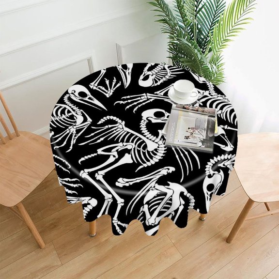 RKSupls 60 Inch Round Tablecloth, Bird Skeleton Pattern Premium Polyester Straight Edge Wrinkle Resistant Washable Table Cover for Party Home Dining Decor