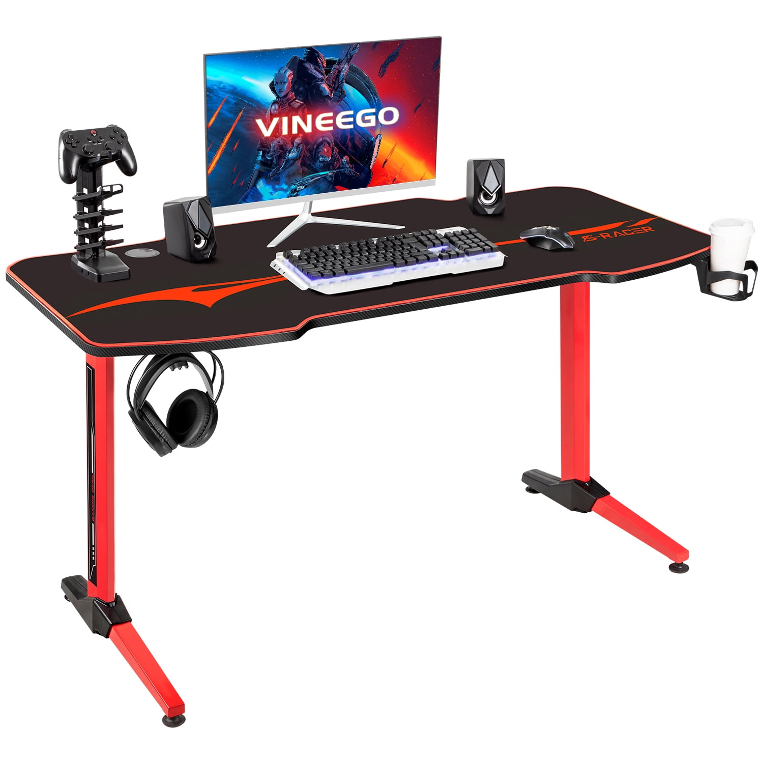 FITUEYES Computer Desk with Monitor Stand Gaming Table Sturdy Writing Desk Workstation with Hutch for Home and Office CD310004WB 