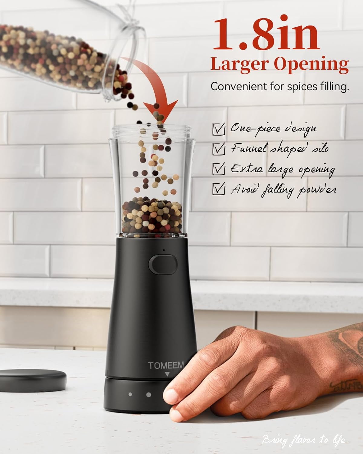 Tomeem Electric Salt and Pepper Grinder Set Rechargeable Adjustable Coarseness Stainless Steel Automatic Shaker with Light