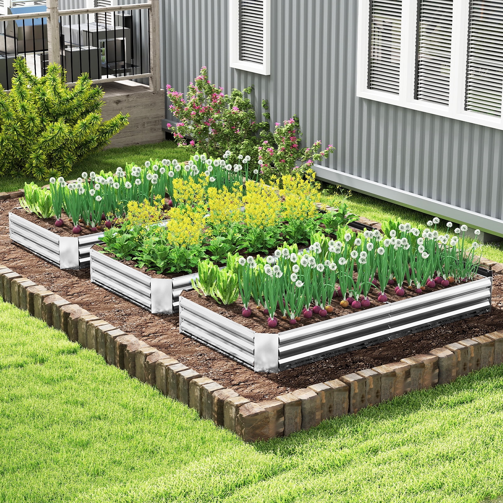 Gymax 8 x 4 x 1FT Galvanized Raised Garden Bed Heavy-Duty Elevated Rectangle Plant Box