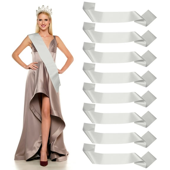 Uxcell Satin Sash, Blank Sash Pageant Ribbon for Beauty Pageant Party Wedding Birthday 8 Pack & Silver