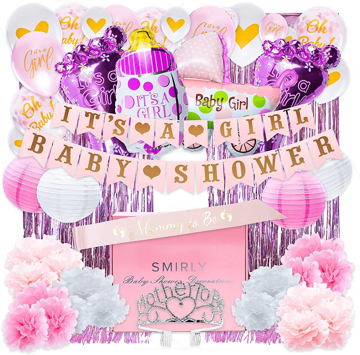 pink and purple baby shower decorations