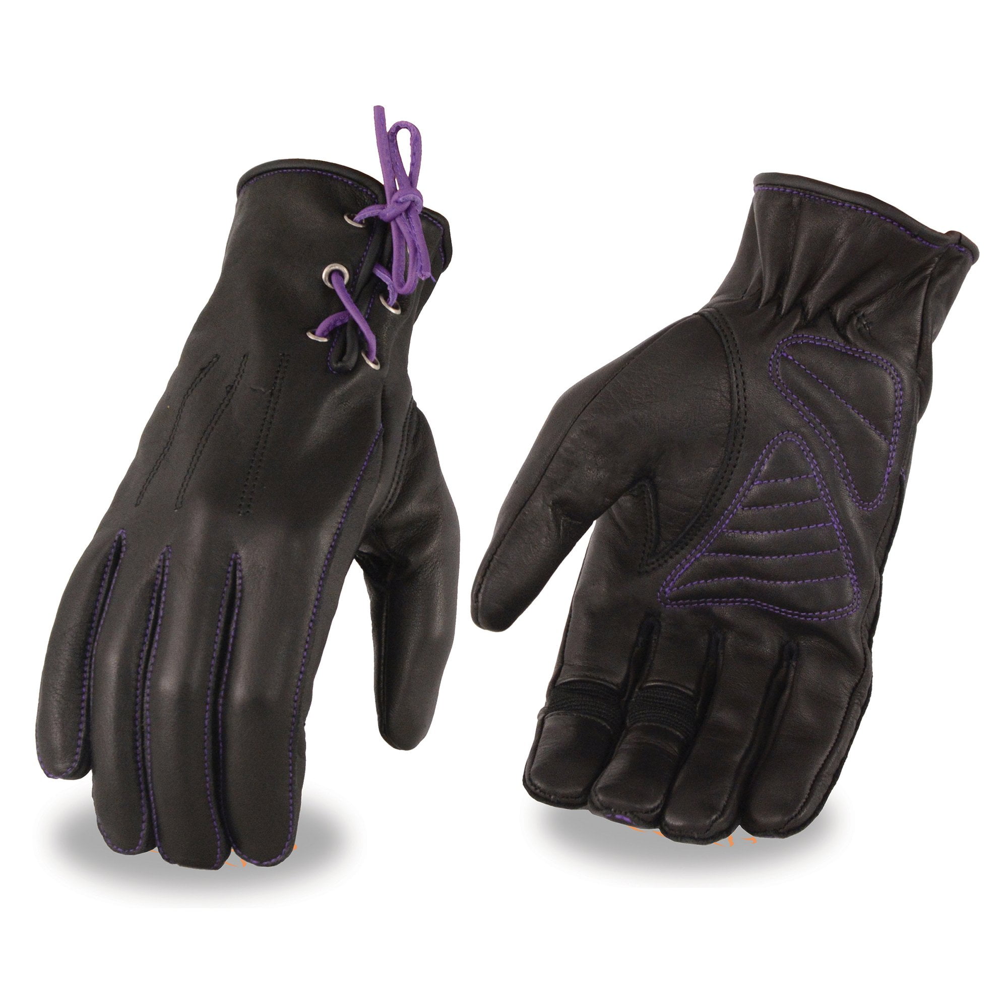 purple leather gloves