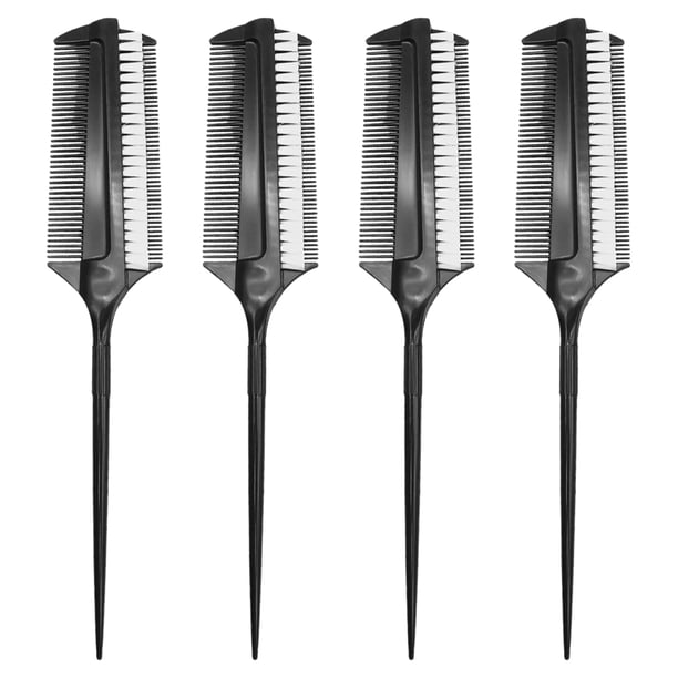 Juego de 4 cepillos negros para alisar y seccionar, peine de doble cara para cardar los bordes, separar y peinar el cabello para bailes de salón