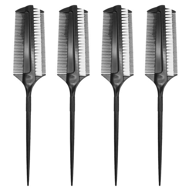 Juego de 4 cepillos negros para alisar y seccionar, peine de doble cara para cardar los bordes, separar y peinar el cabello para bailes de salón