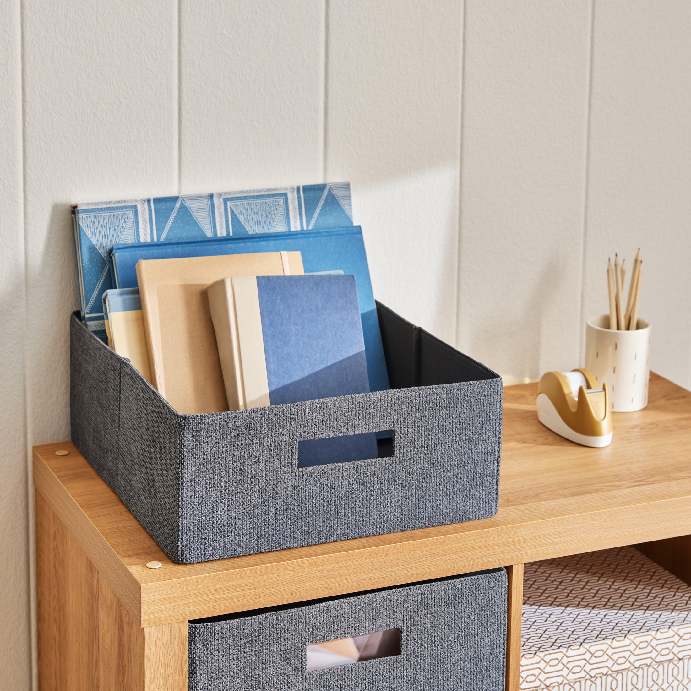 Better Homes & Gardens Half-Size Fabric Storage Bin, Gray Textured