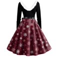 thumbnail image 4 of Women's Fashion Round Neck Casual Slim Christmas Printed Long Sleeve Dresses, V-Neck, Plush Christmas Tree Print, Audrey Dress, Retro Style, Party Wear,Red,M, 4 of 5